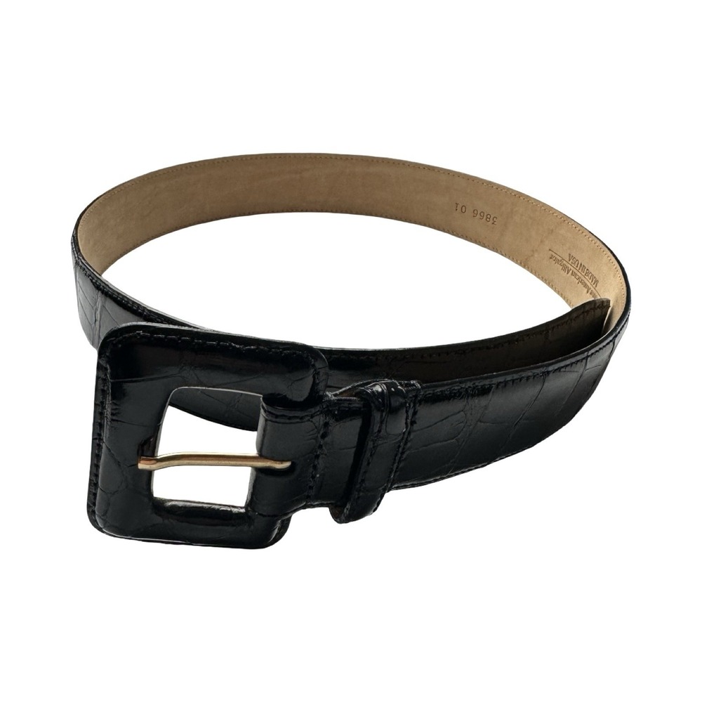 Bespoke Womens Black Square Buckle American Alligator Belt Size S 28 Inch NWOT